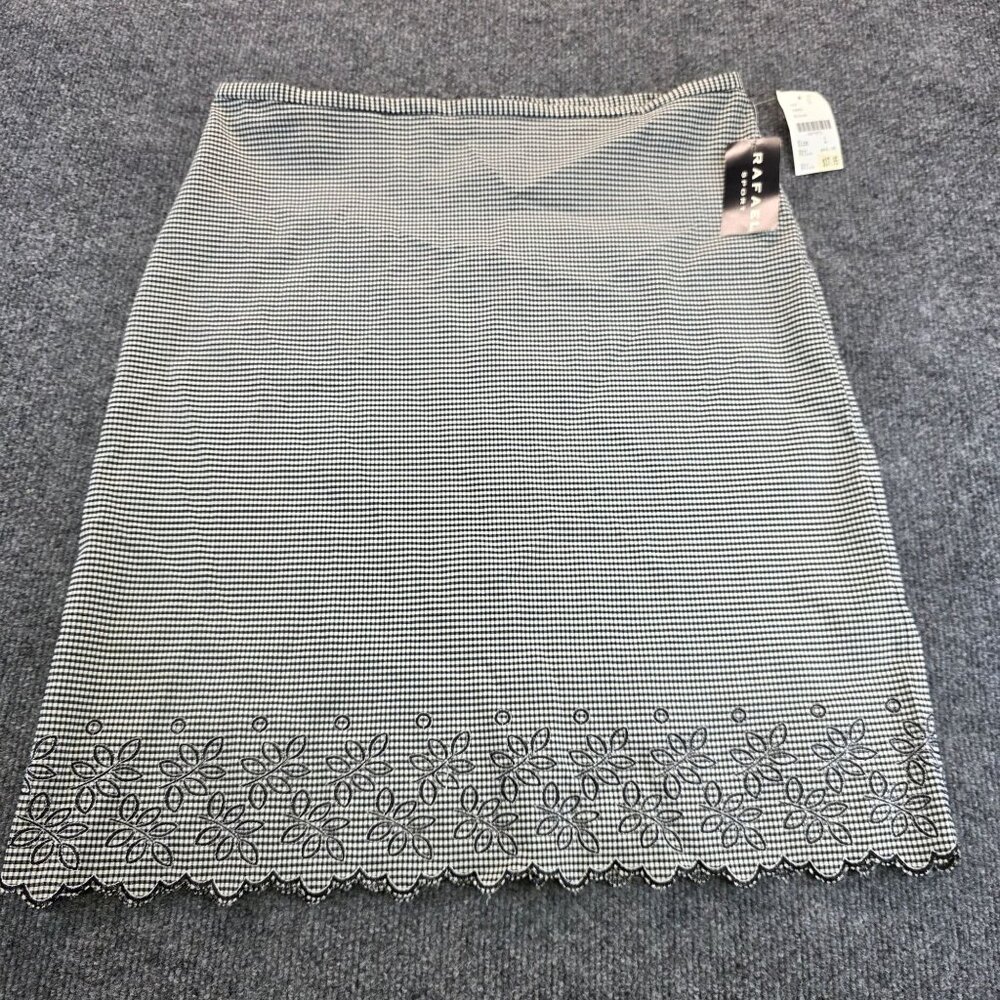 Rafael Sport Check Pencil Skirt Sz M Black White Embroidered Lace Feminine Fairy